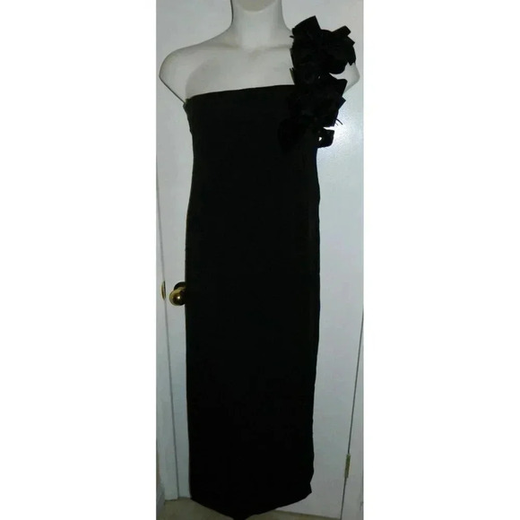 Mid Century Black Formal Evening Dress Velvet Bow Strap Size 10 - Picture 1 of 7